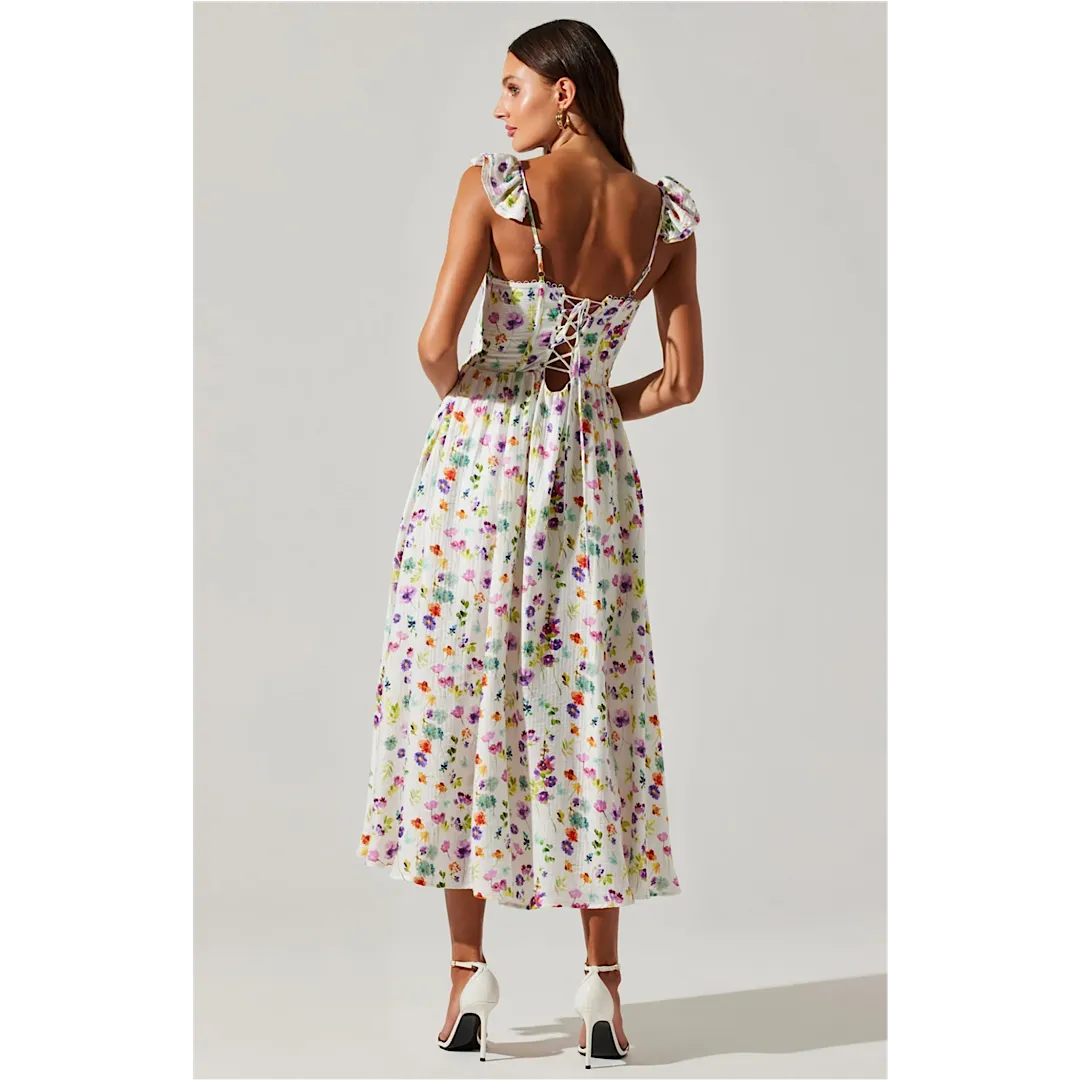 ASTR THE LABEL WEDELIA FLORAL BUSTIER MIDI DRESS