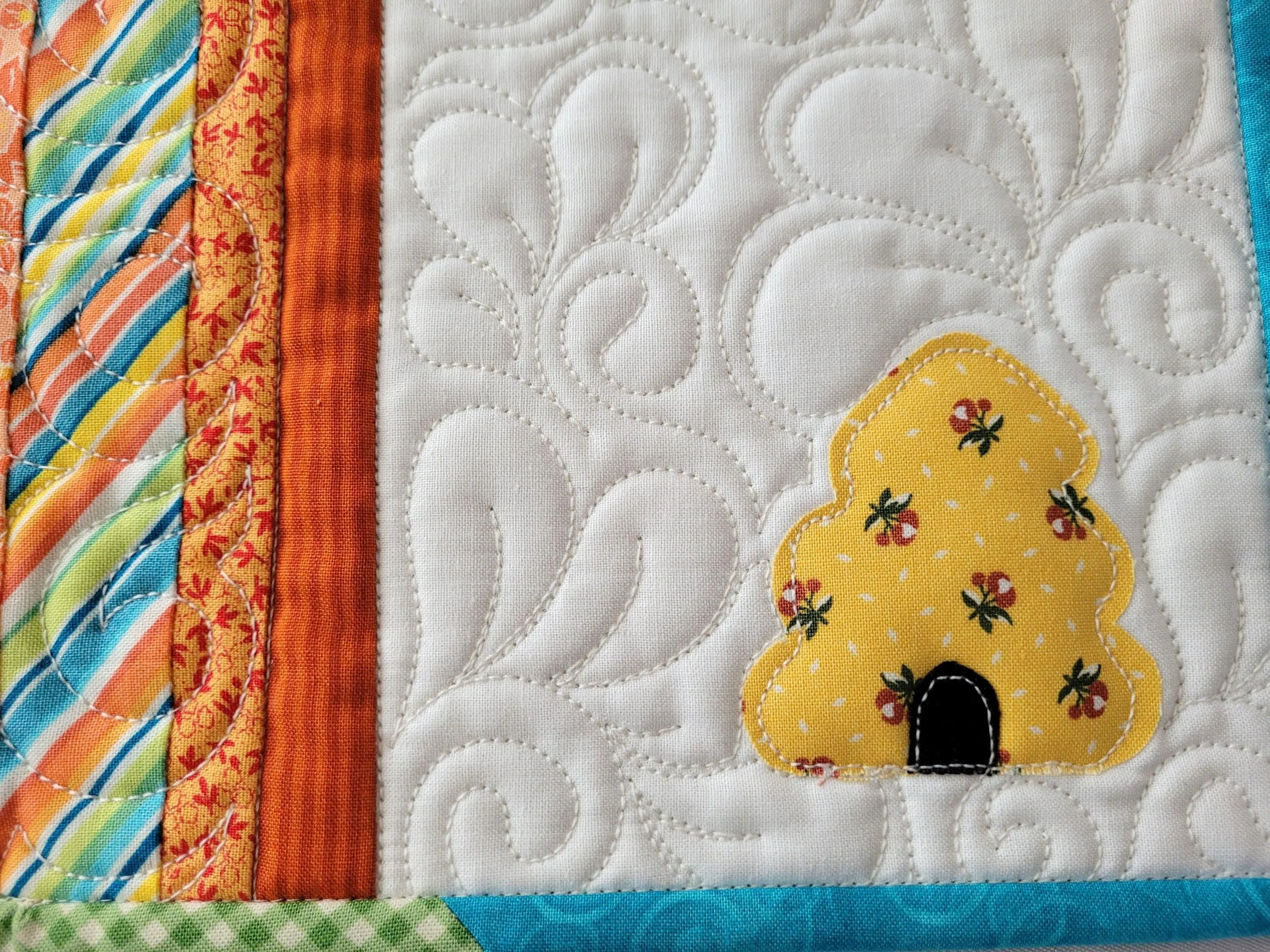 Bee Skep Mini Quilt | Quilted Coaster | Summer Teacher Gift | Bee Mug Rug
