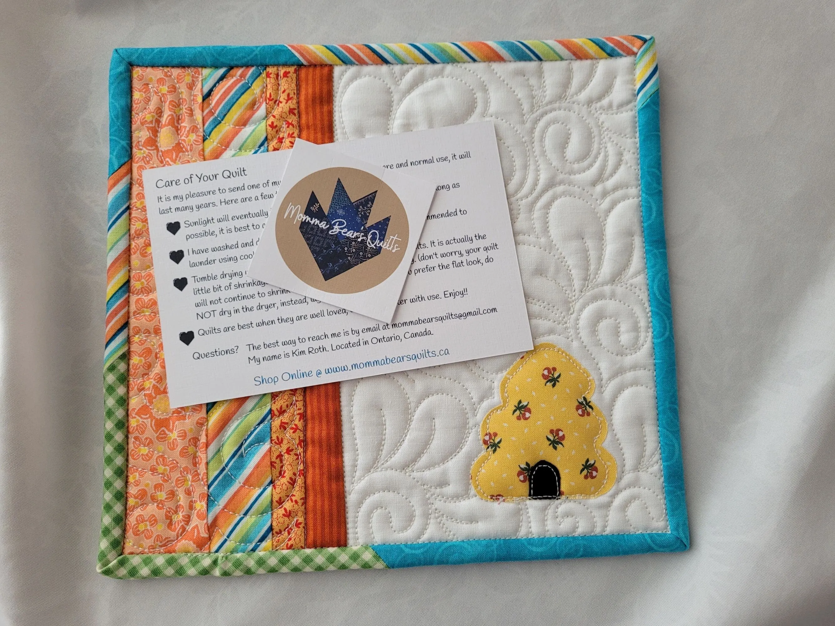 Bee Skep Mini Quilt | Quilted Coaster | Summer Teacher Gift | Bee Mug Rug