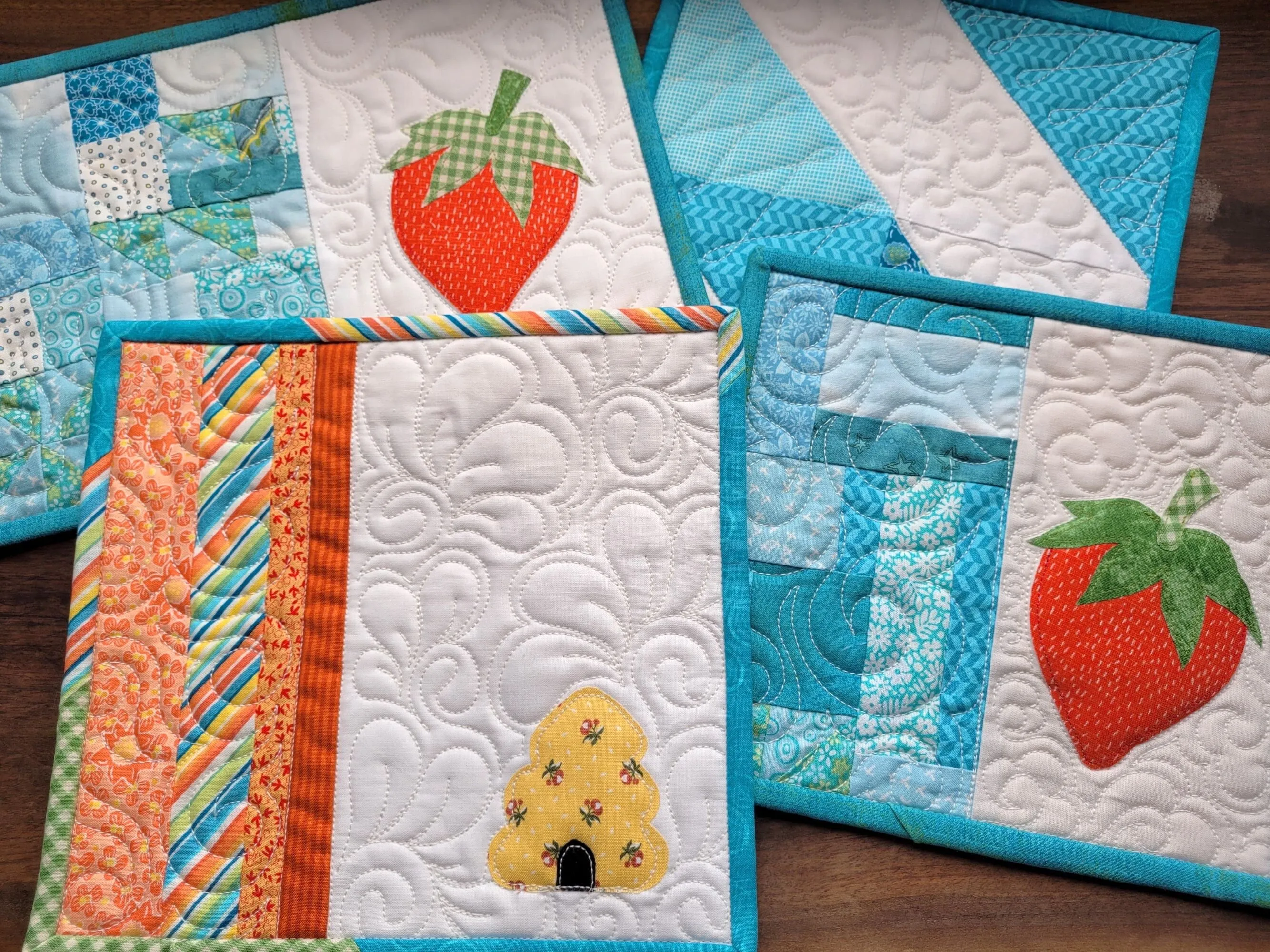Bee Skep Mini Quilt | Quilted Coaster | Summer Teacher Gift | Bee Mug Rug