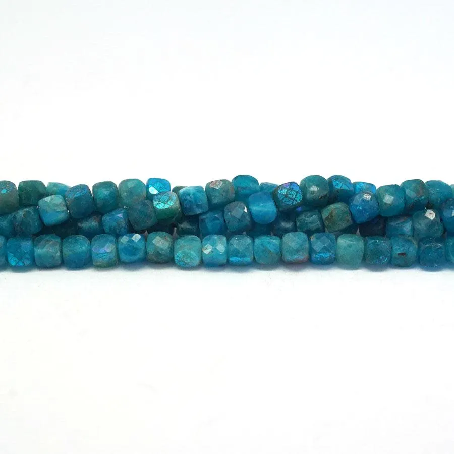 Blue Apatite Natural 4-4.5mm Faceted Rainbow Plated Cube - 15-16 Inch
