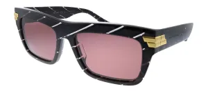 Bottega Veneta BV 1058S 003 Rectangle Acetate Burgundy Sunglasses with Pink Lens