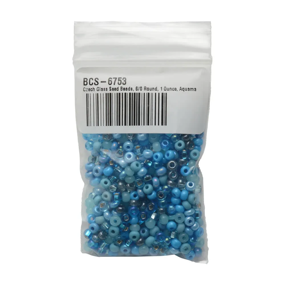 Czech Glass Seed Beads, 6/0 Round, Aquamarina Mix (1 Ounce)