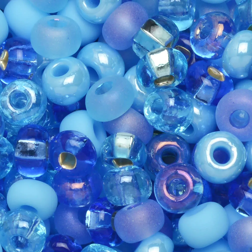 Czech Glass Seed Beads, 6/0 Round, Tranquil Blue Waters Mix (1 Ounce)