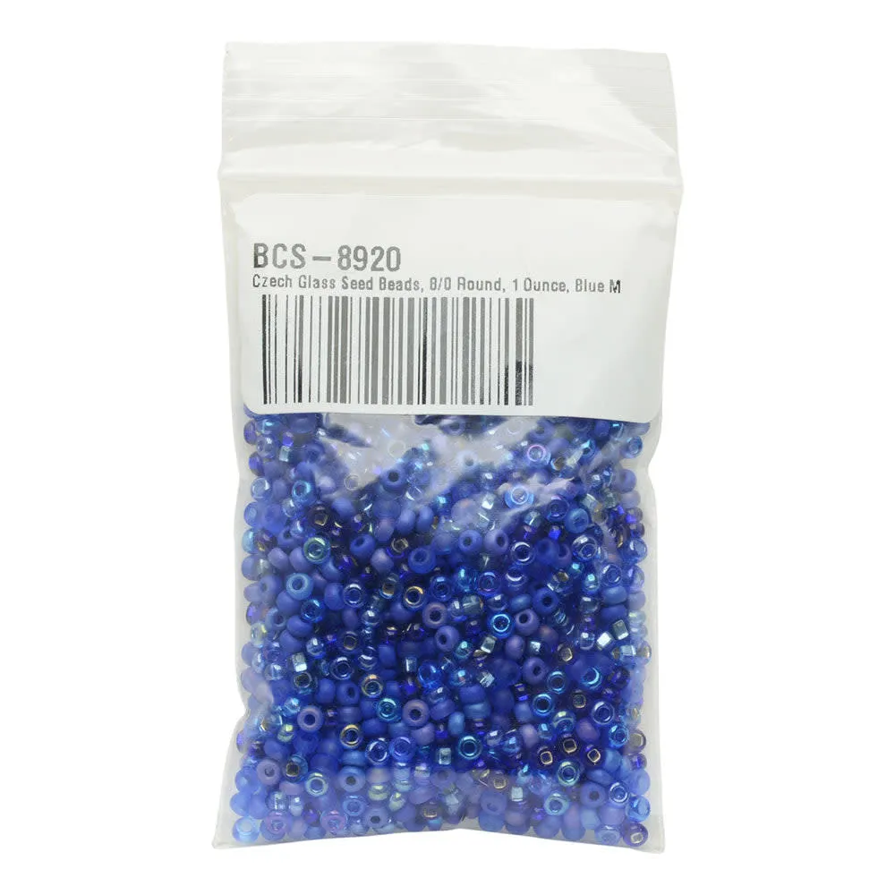 Czech Glass Seed Beads, 8/0 Round, Blue Moon Cobalt Mix (1 Ounce)