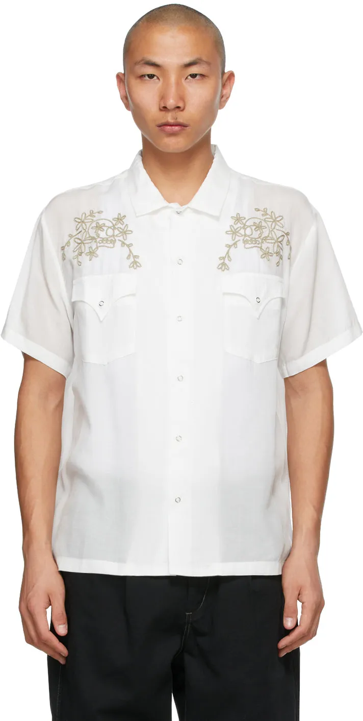 Double Rainbouu White Loop Skull West Coast Short Sleeve Shirt