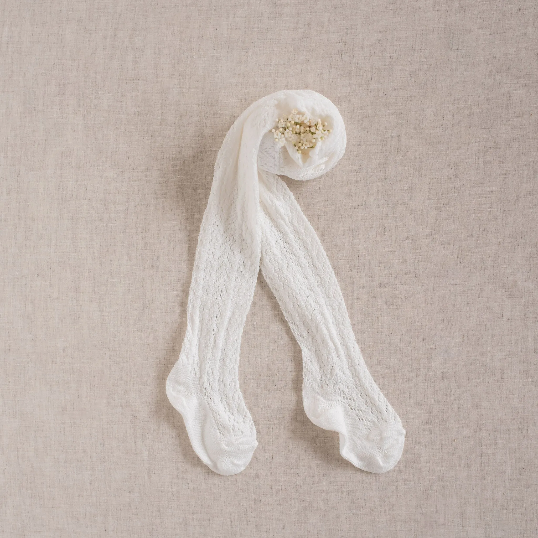 Openwork Crochet Tights Cream 303