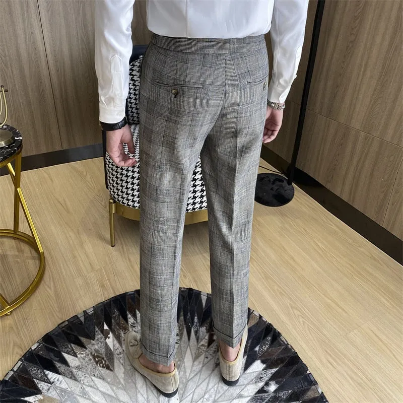 Plaid Pattern Grey Autumn Dress Pants