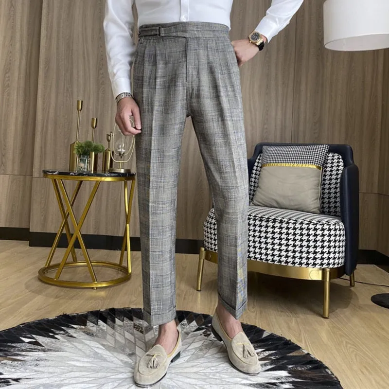 Plaid Pattern Grey Autumn Dress Pants