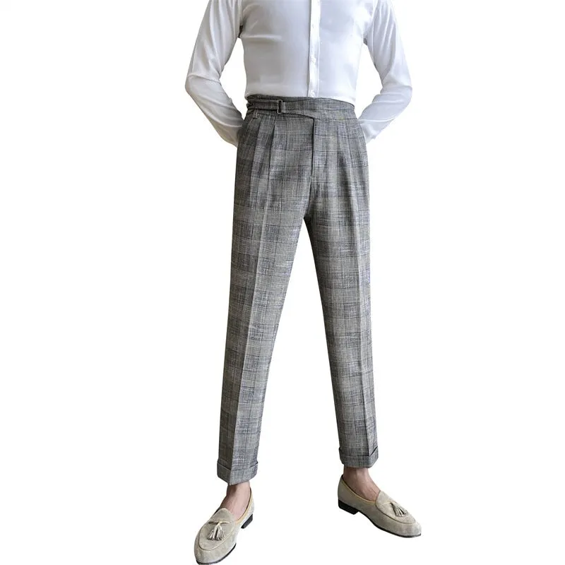 Plaid Pattern Grey Autumn Dress Pants