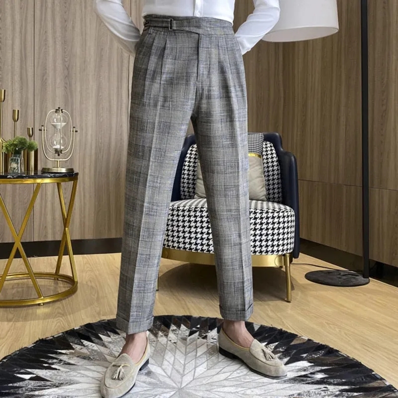 Plaid Pattern Grey Autumn Dress Pants
