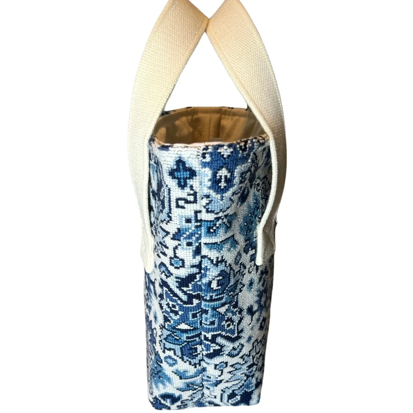 Porcelain Blue Needlepoint Wine Tote (Double Bottle)