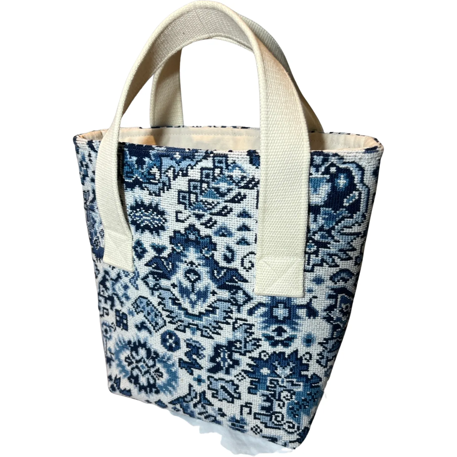 Porcelain Blue Needlepoint Wine Tote (Double Bottle)