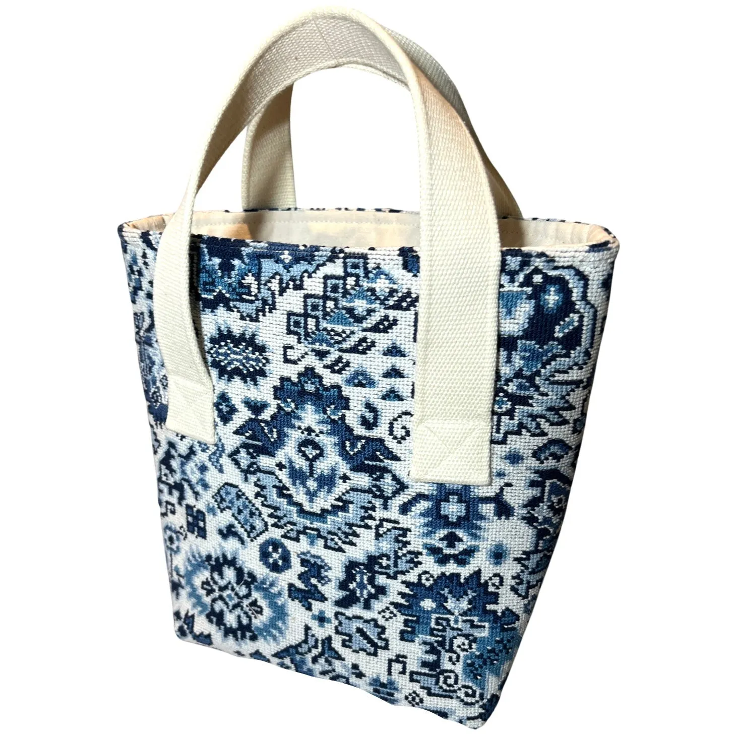 Porcelain Blue Needlepoint Wine Tote (Double Bottle)