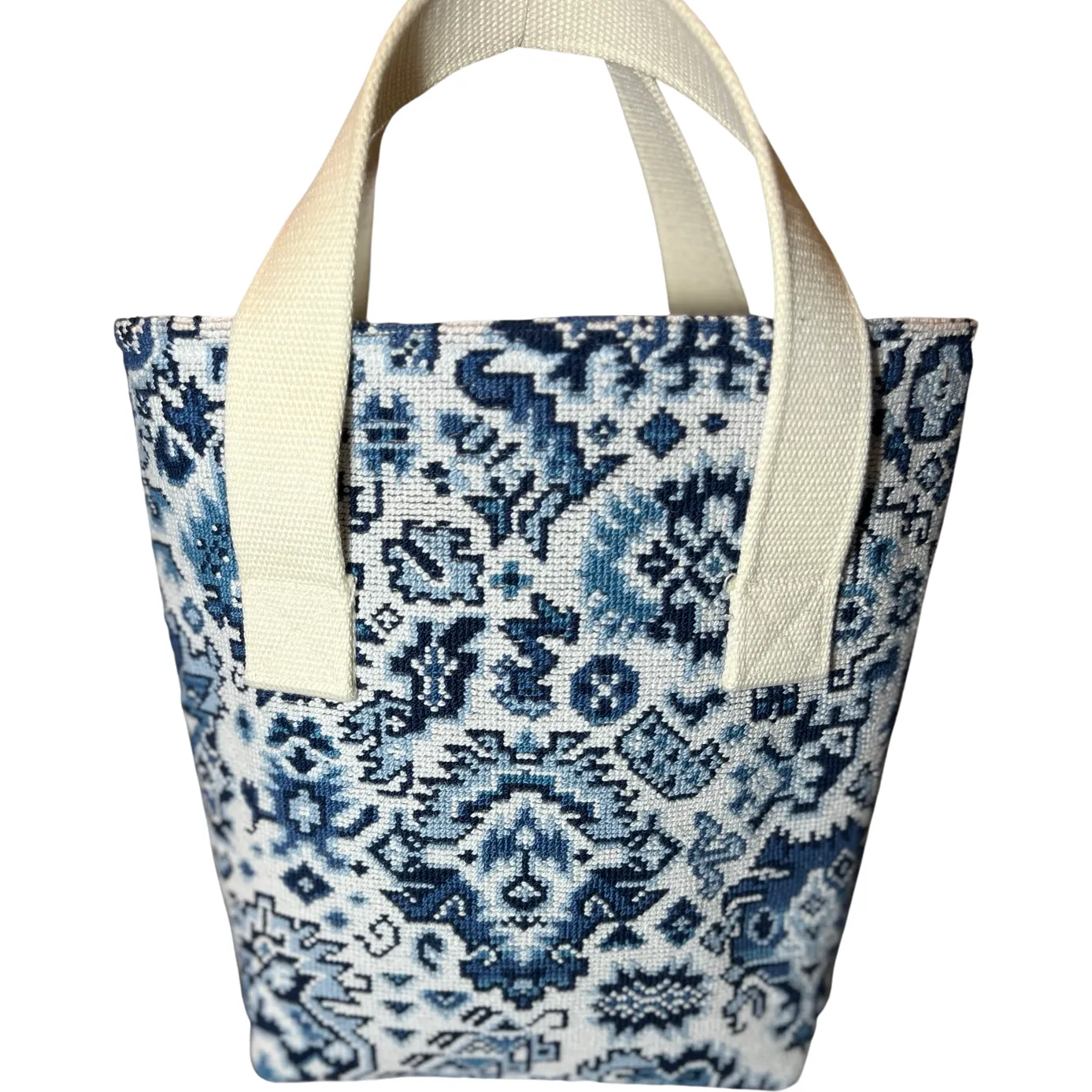 Porcelain Blue Needlepoint Wine Tote (Double Bottle)