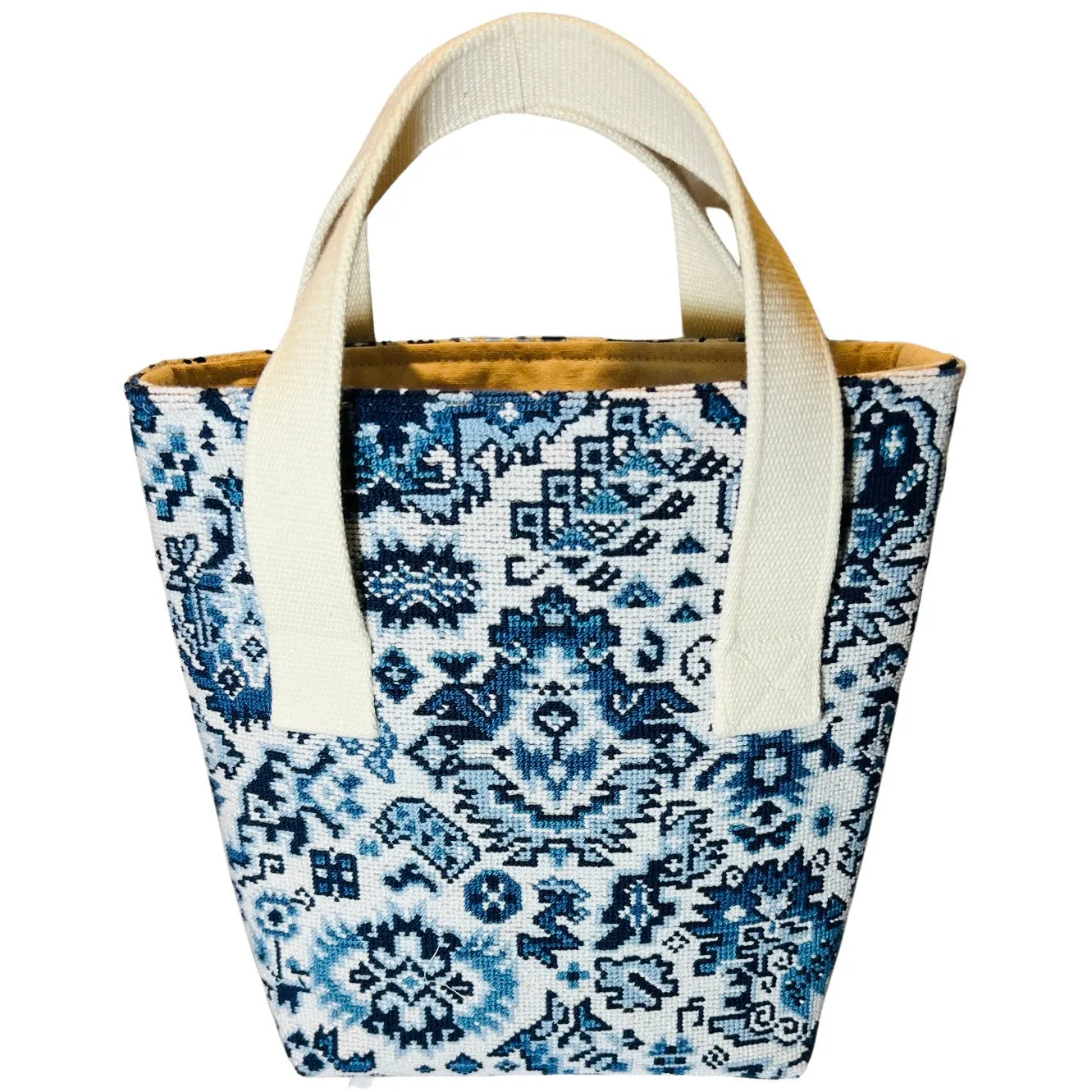 Porcelain Blue Needlepoint Wine Tote (Double Bottle)