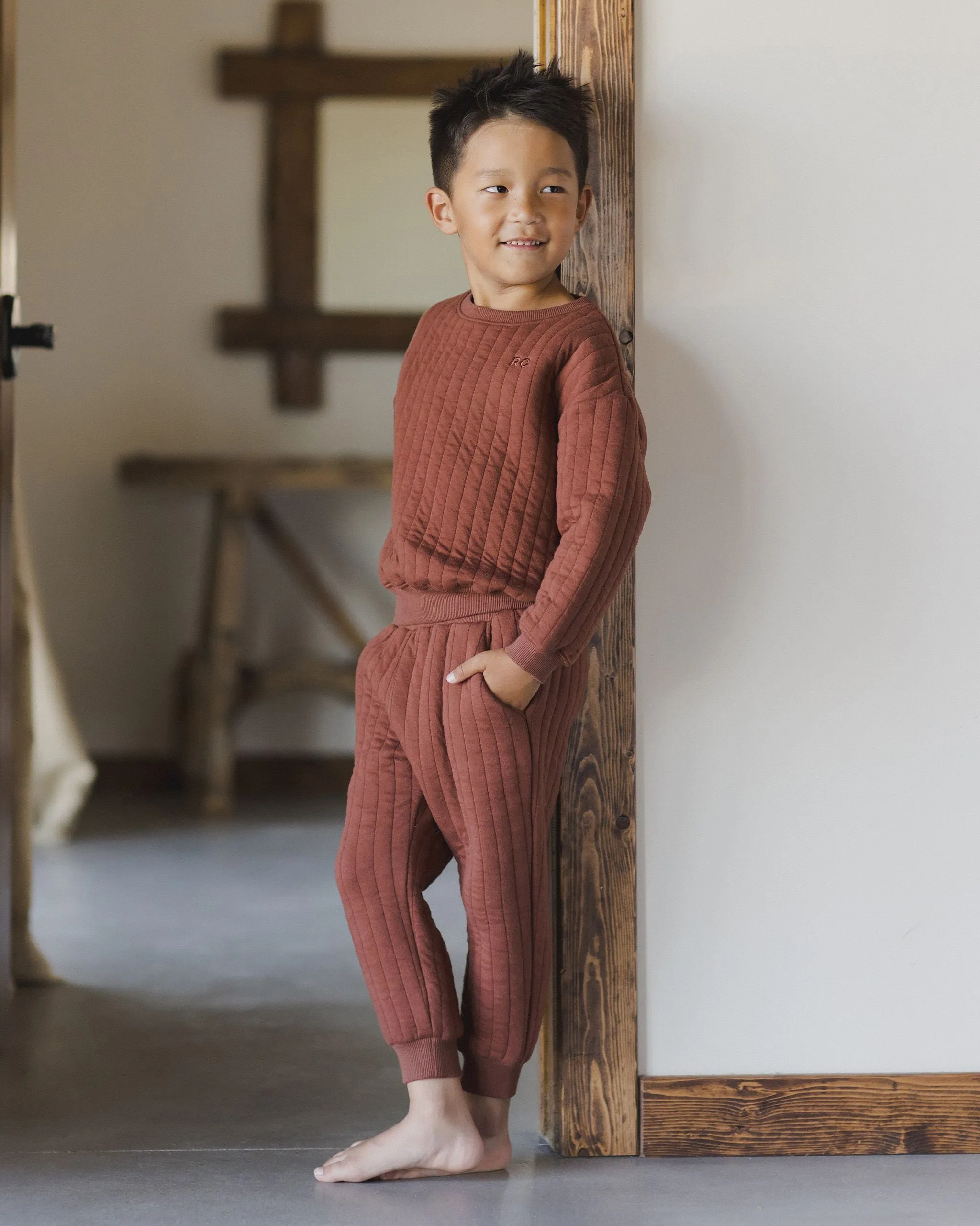Quilted Sweatshirt - Brick, Boys