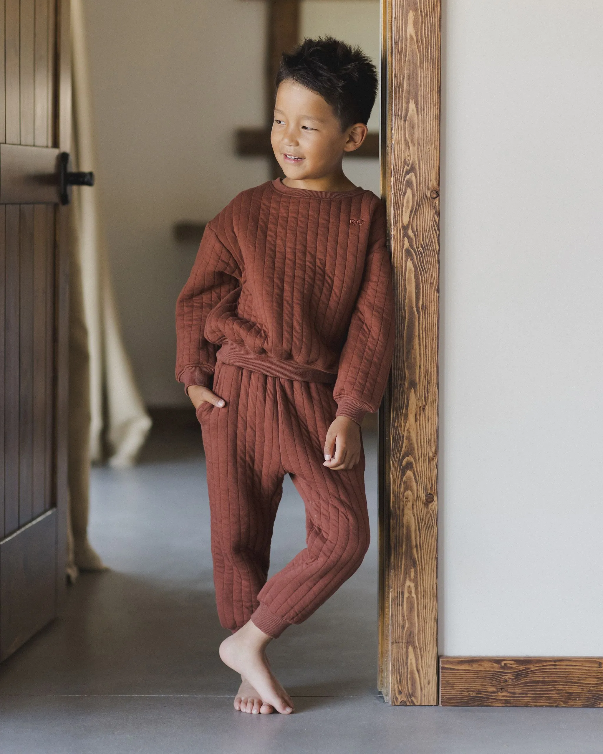 Quilted Sweatshirt - Brick, Boys