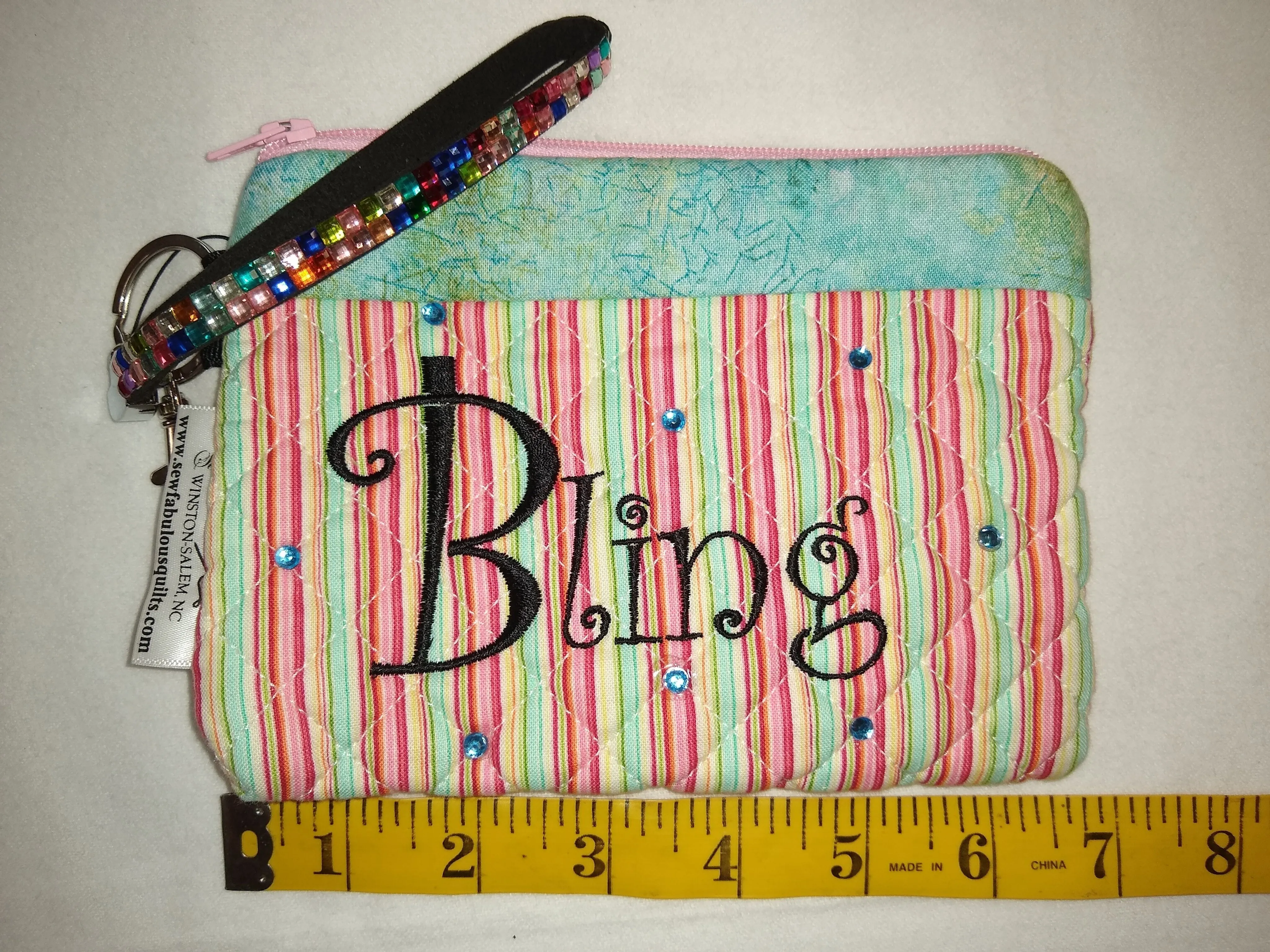 Quilted Wristlet Purse - Bling Stripe Aqua
