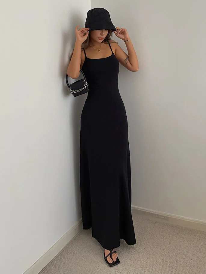 Solid Spaghetti Strap Maxi Dress