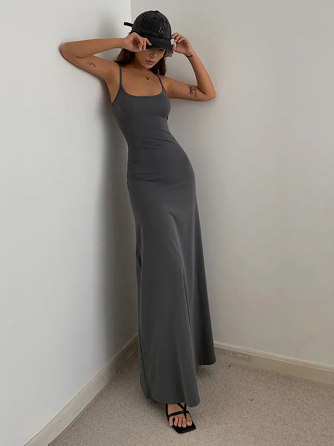 Solid Spaghetti Strap Maxi Dress