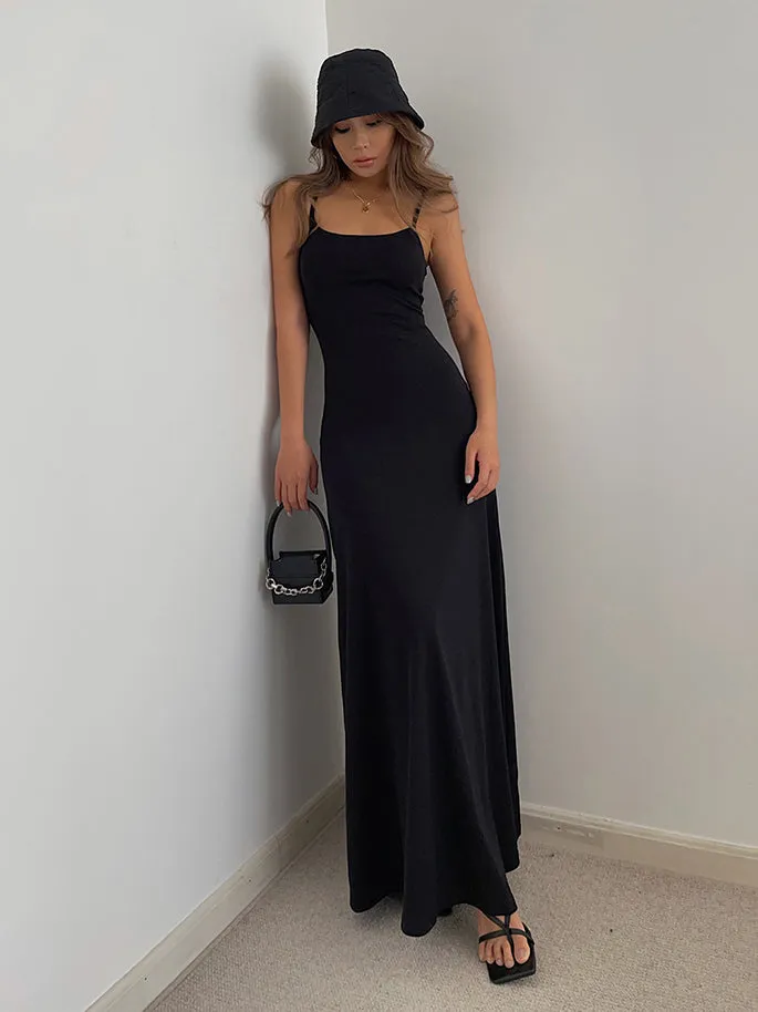 Solid Spaghetti Strap Maxi Dress