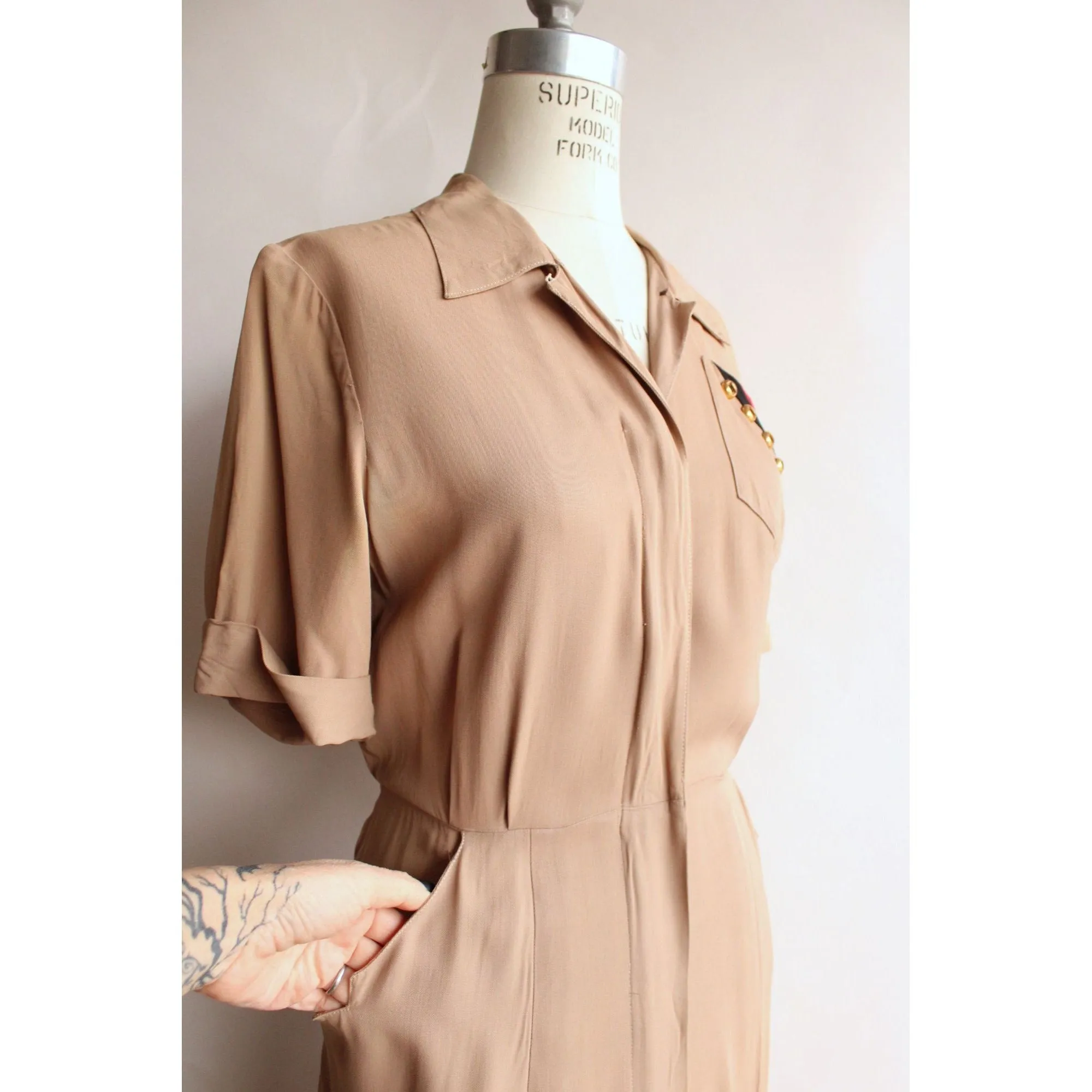 Vintage 1940s Bullocks Californienne Day Dress With Military Feel