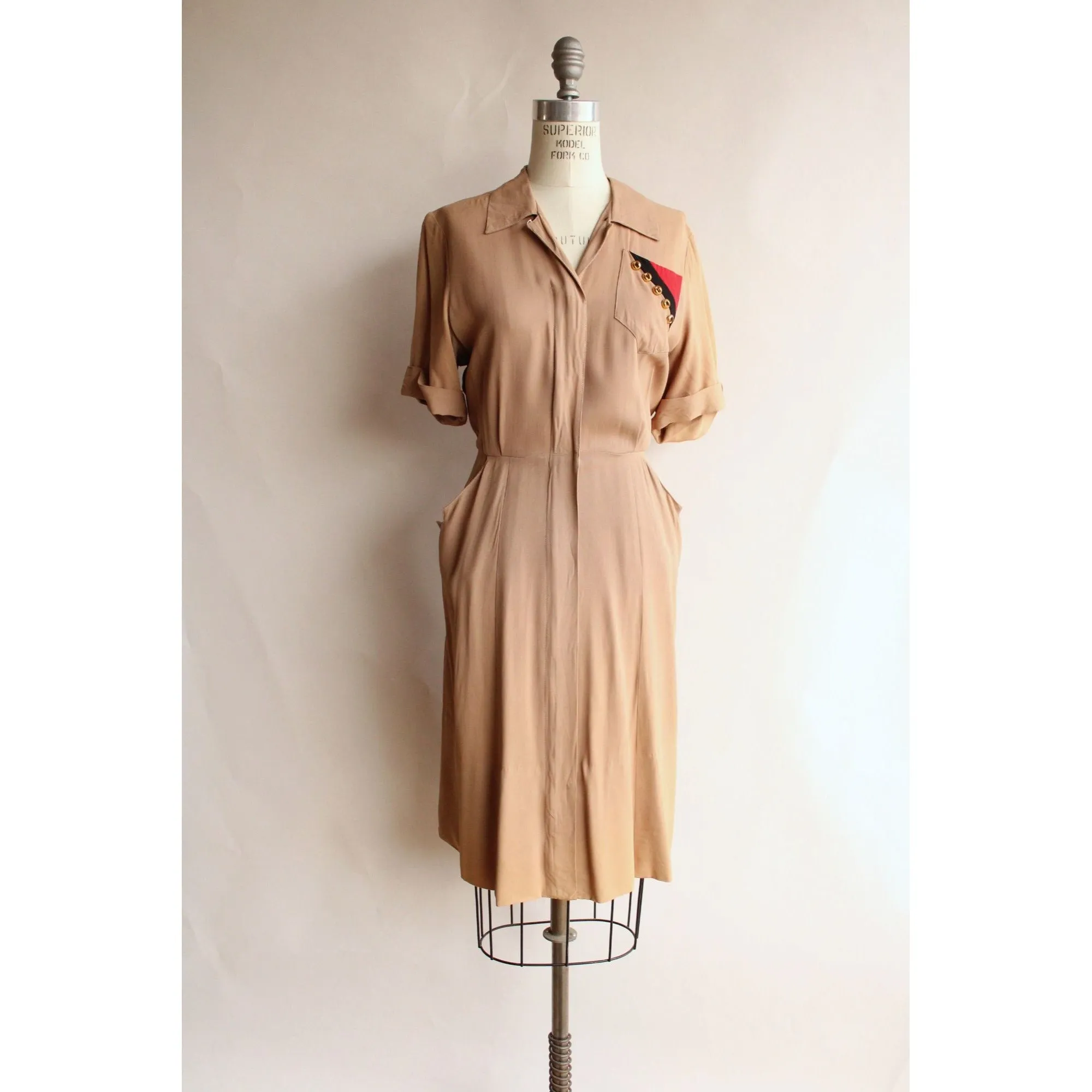 Vintage 1940s Bullocks Californienne Day Dress With Military Feel