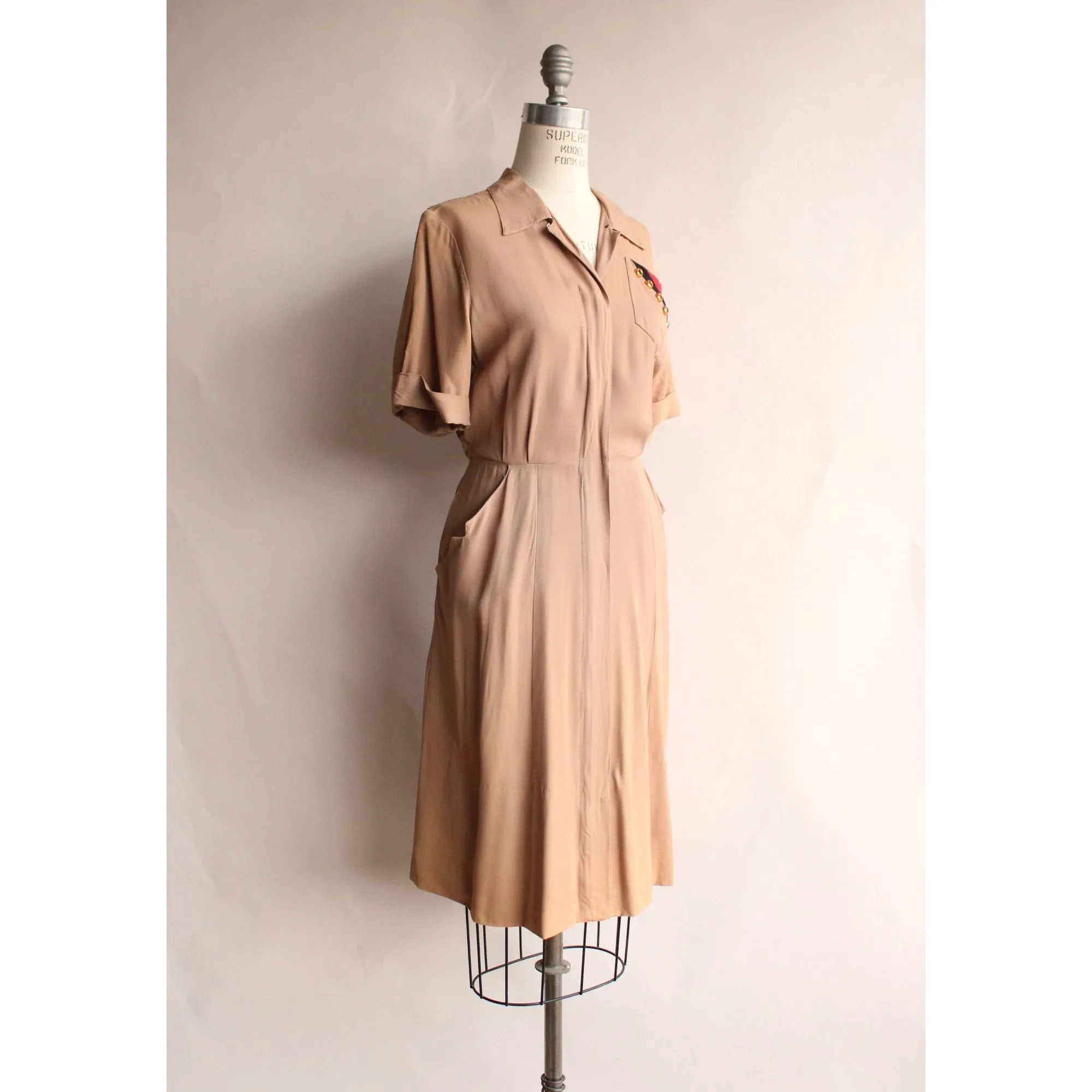 Vintage 1940s Bullocks Californienne Day Dress With Military Feel