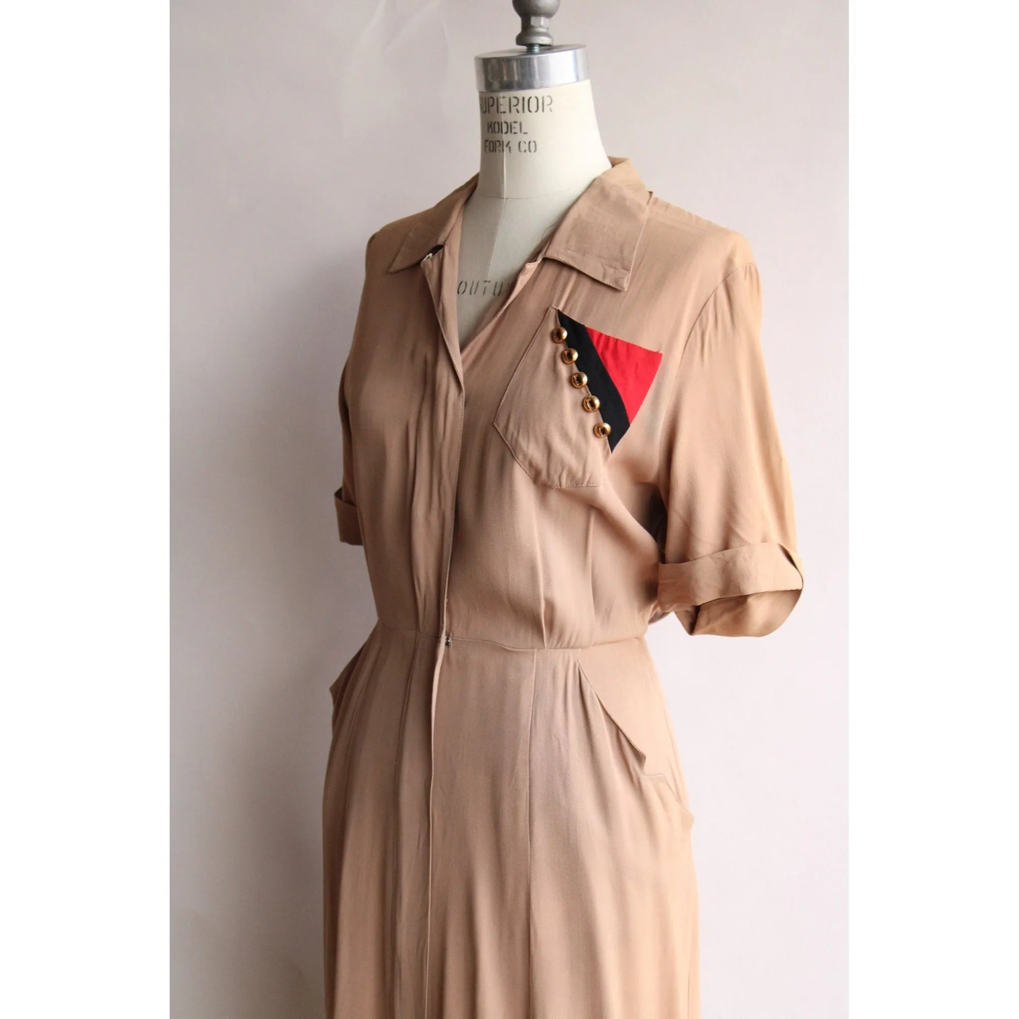 Vintage 1940s Bullocks Californienne Day Dress With Military Feel
