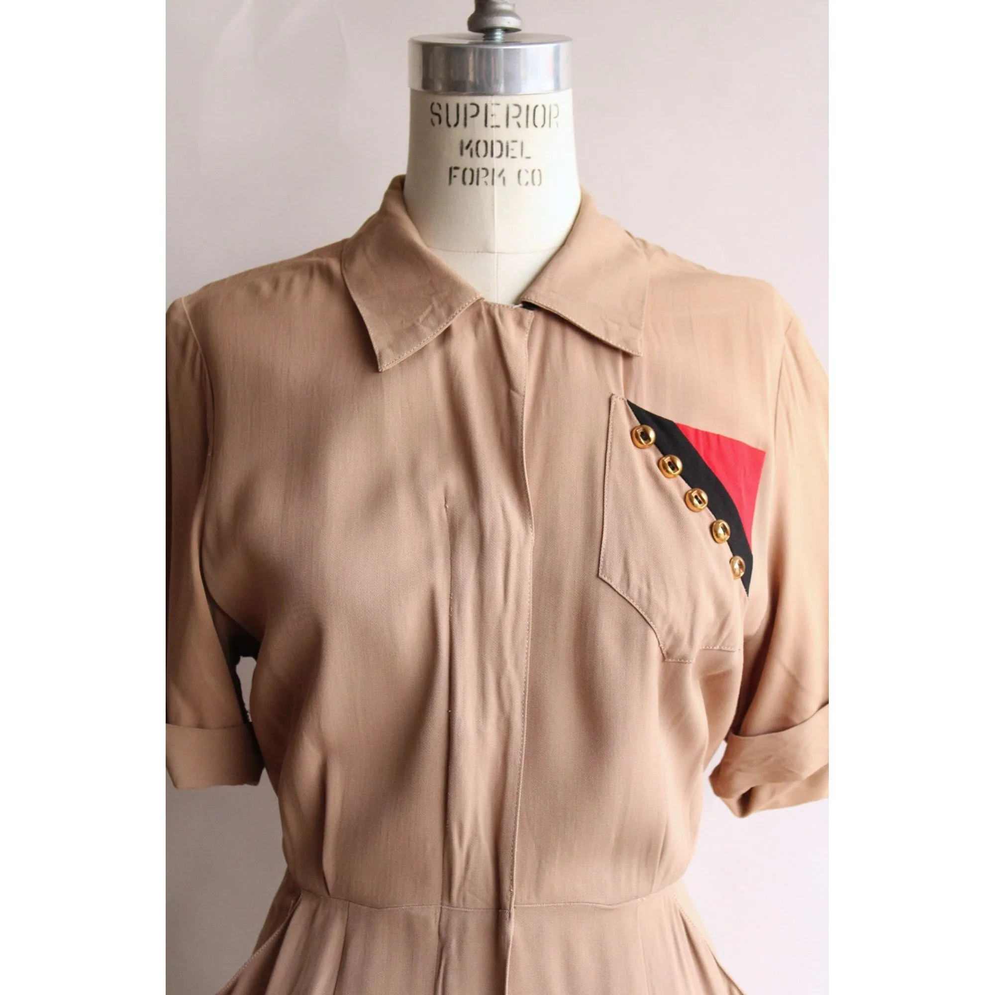 Vintage 1940s Bullocks Californienne Day Dress With Military Feel