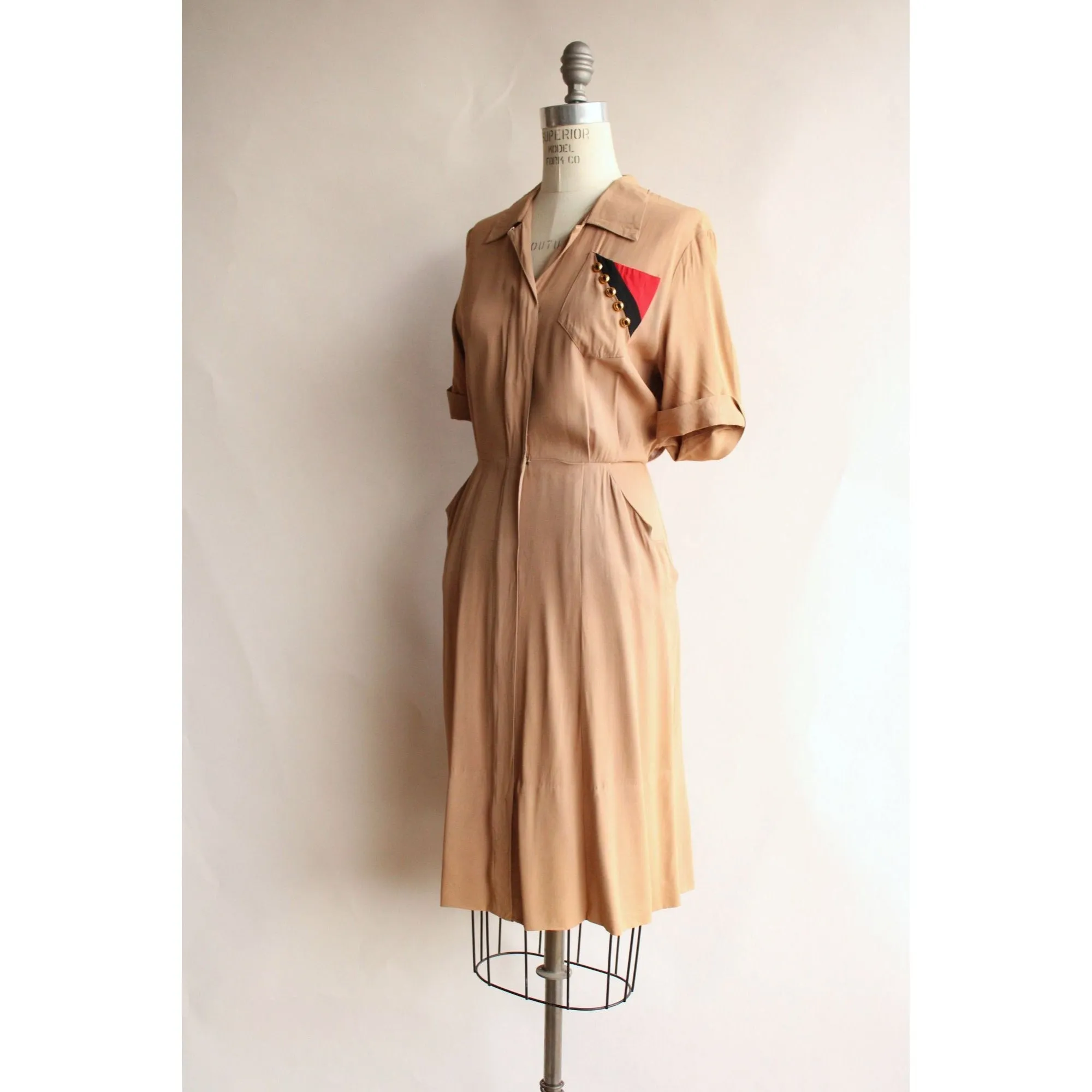 Vintage 1940s Bullocks Californienne Day Dress With Military Feel